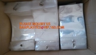 Zip lockkk resealable plastic packaging bags for clothes, PE / PE / PP plastic zipper plastic bags for clothes, hanger hook