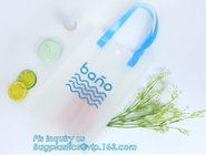 Waterproof recycled handle shopping square bottom transparent pvc plastic bag, promotion gifts packing plastic handle PV