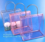pvc packaging shopping handle bag with button, promotional clear tote pvc handle shopping bag pvc tote bag, die cut hand